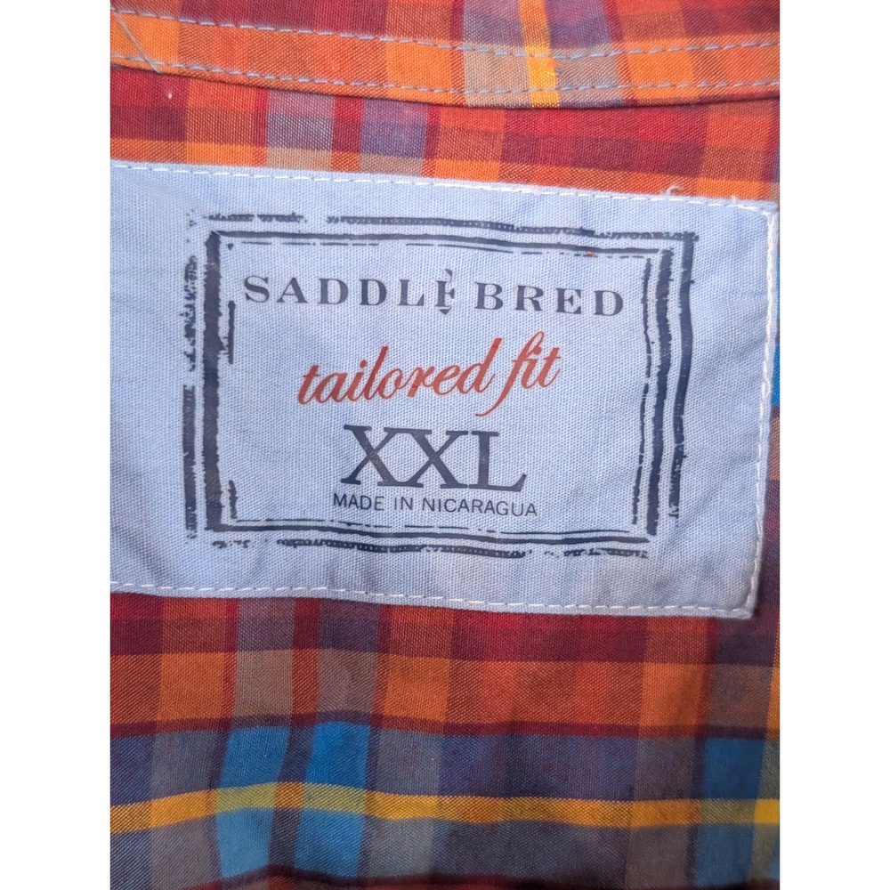 Saddlebred XXL Red Plaid Tailored Fit Long Sleeve Button Down Mens‎ Shirt - Picture 2 of 5